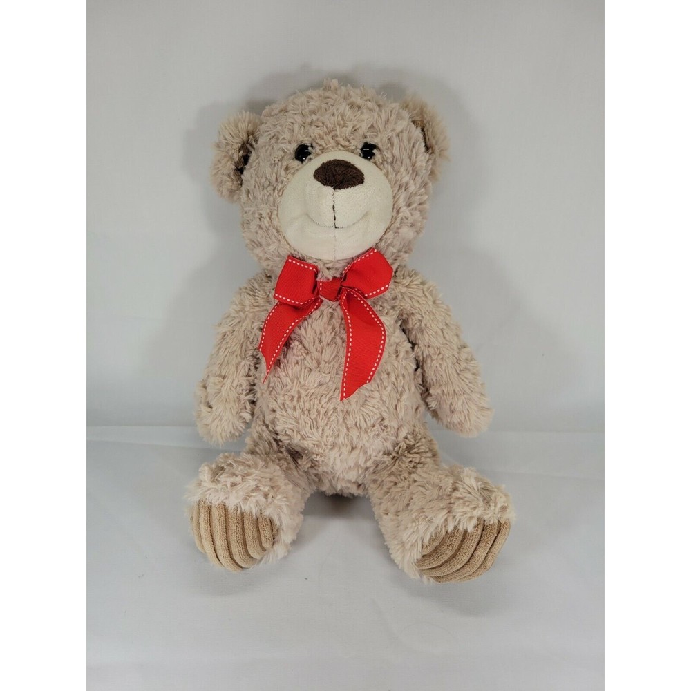 Dan Dee Collectors Choice brown plush bear corduroy‎ feet red bow Valentines Day